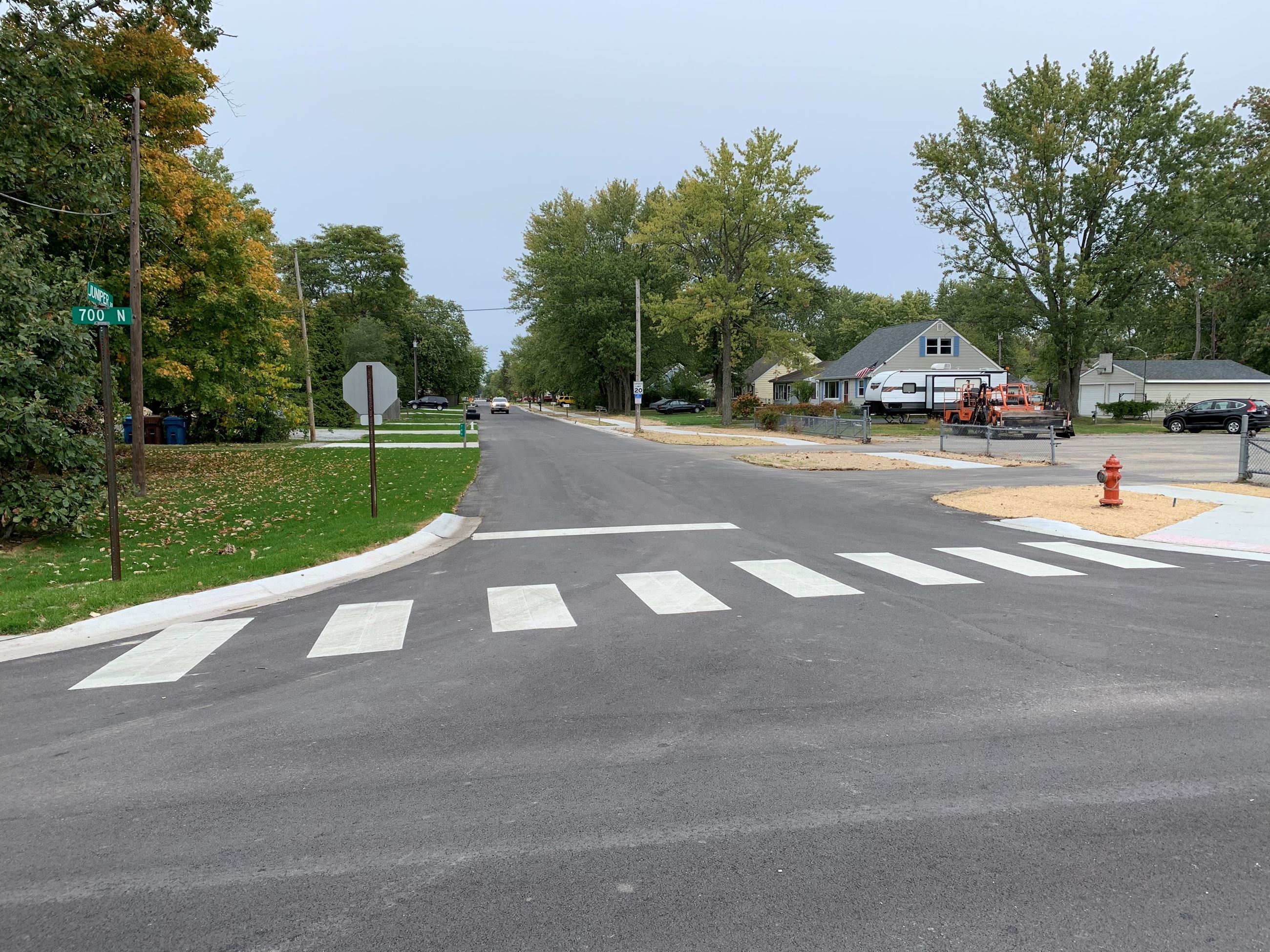 #P19-044 – CR 700 N & Juniper Rd., looking north from CR 700 N. Bioretention areas are located on we