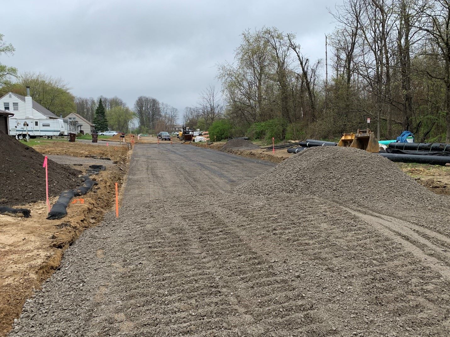 #P20-131 – Installation of road base, including #53 stone and geogrid reinforcement, looking north a